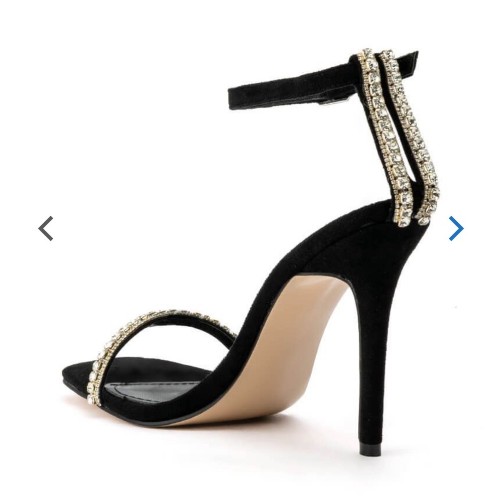 Black suede rhinestone heel stiletto sandal never worn